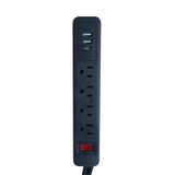 Power Strip with 4 Outlets, 2 USB-A, 1 TYPE-C | 5V-2.1A Total DC Output | 90cm Cable | 125-15A Max Power