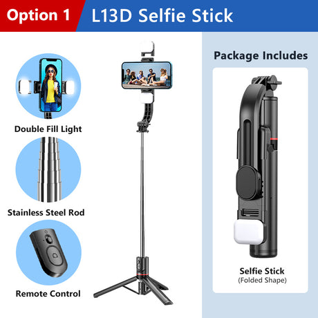 Wireless Bluetooth selfie stick tripod for smartphones.