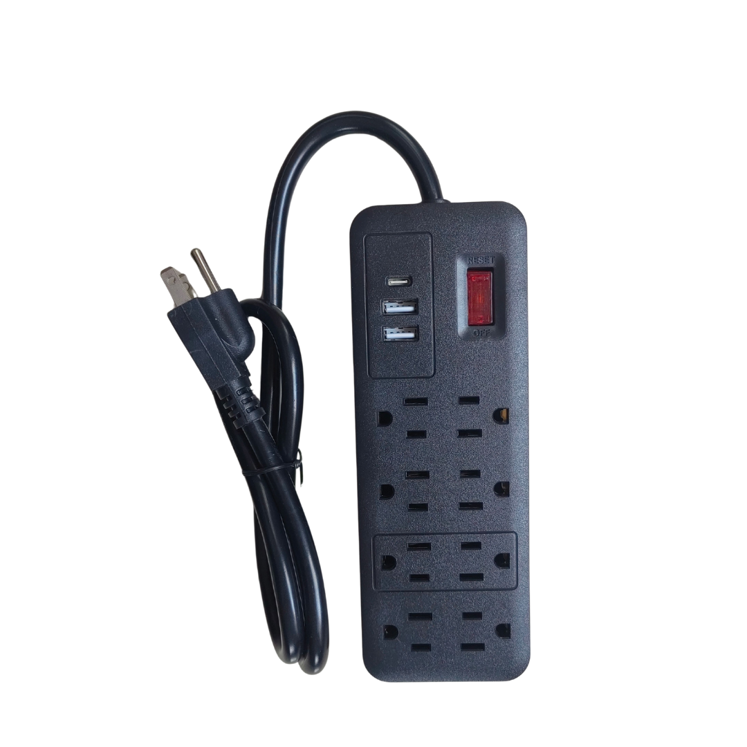 Power Strip with 4 Outlets, 2 USB-A, 1 TYPE-C | 5V-2.1A Total DC Output | 90cm Cable | 125-15A Max Power