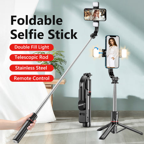 Wireless Bluetooth selfie stick tripod for smartphones.