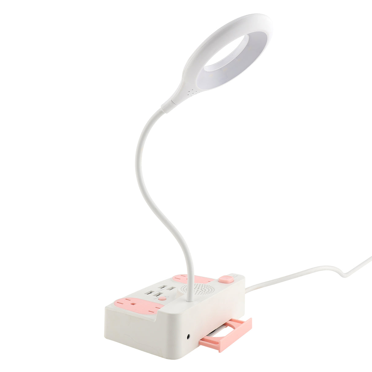 Compact Desk Power Strip with USB and Ring Light