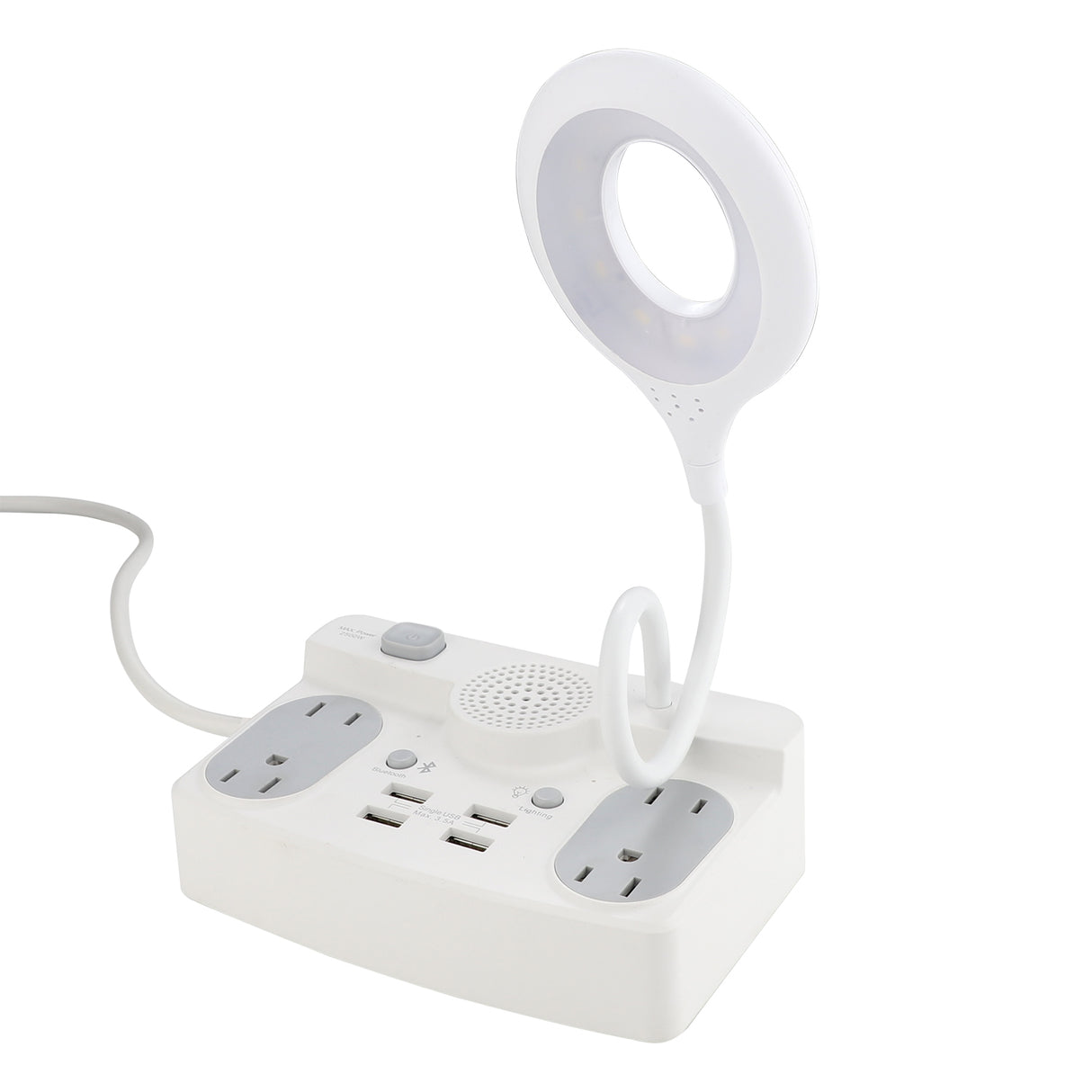 Compact Desk Power Strip with USB and Ring Light