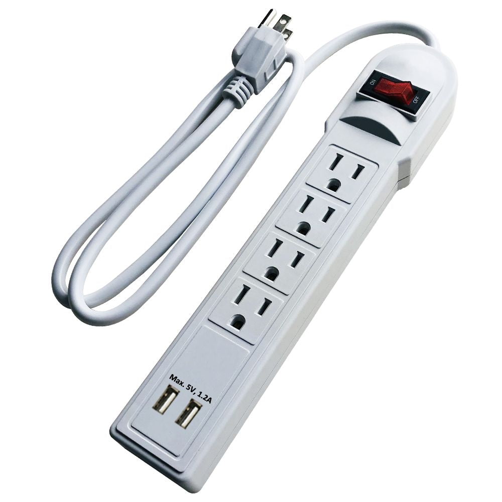 Power Strip with 4 Outlets, 2 USB-A, 1 TYPE-C | 5V-2.1A Total DC Output | 90cm Cable | 125-15A Max Power