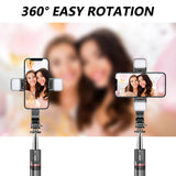 Wireless Bluetooth selfie stick tripod for smartphones.